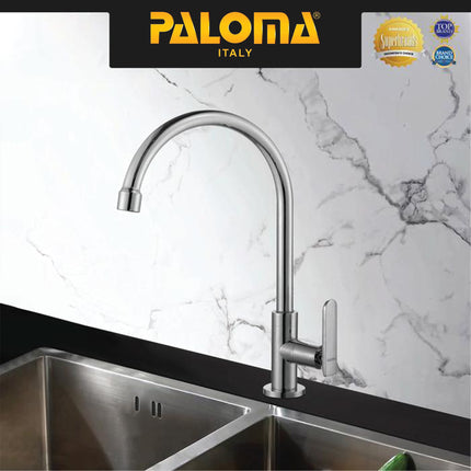 PALOMA FCP 1661 Kran Sink Leher Angsa Keran Dapur Kitchen Keran Wastafel Kran Cuci Tangan Kran Air Sink Tembok Dinding Wall Brass Kuningan Chrome Krom