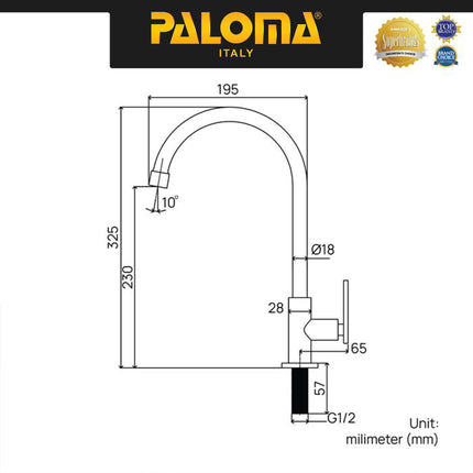 PALOMA FCP 1661 Kran Sink Leher Angsa Keran Dapur Kitchen Keran Wastafel Kran Cuci Tangan Kran Air Sink Tembok Dinding Wall Brass Kuningan Chrome Krom