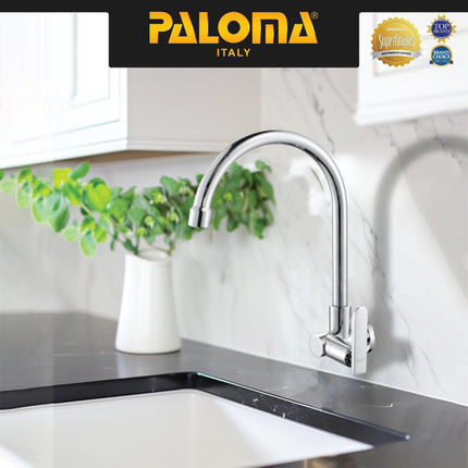 PALOMA FCP 1663 Kran Sink Leher Angsa Keran Dapur Kran Cuci Tangan Kran Air Sink Tembok Dinding Wall Brass Kuningan Chrome Krom