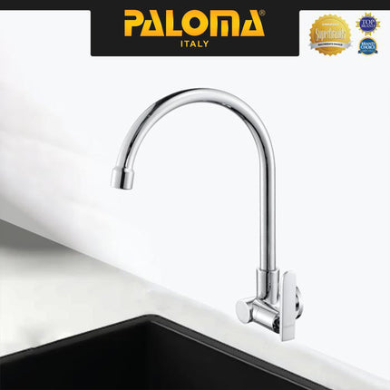 PALOMA FCP 1663 Kran Sink Leher Angsa Keran Dapur Kran Cuci Tangan Kran Air Sink Tembok Dinding Wall Brass Kuningan Chrome Krom