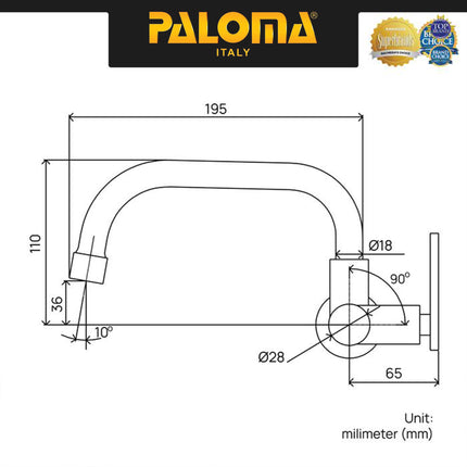 PALOMA FCP 1664 Kran Sink Bebek Keran Dapur Kitchen Keran Wastafel Kran Cuci Tangan Kran Air Sink Tembok Dinding Wall Brass Kuningan Chrome Krom