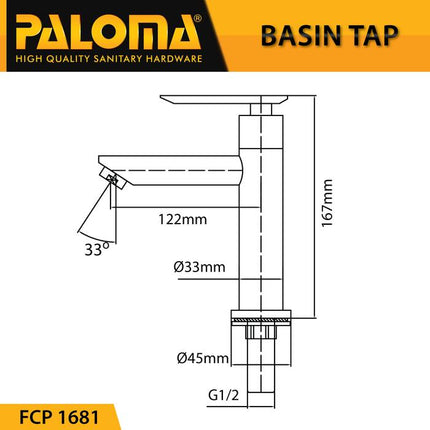 PALOMA FCP 1681 Keran Wastafel Sink Cuci Tangan Basin Meja Kran Air Brass Kuningan
