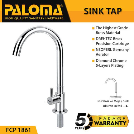 PALOMA FCP 1861 Keran Sink Angsa Cuci Piring Dapur Wastafel Kran Air