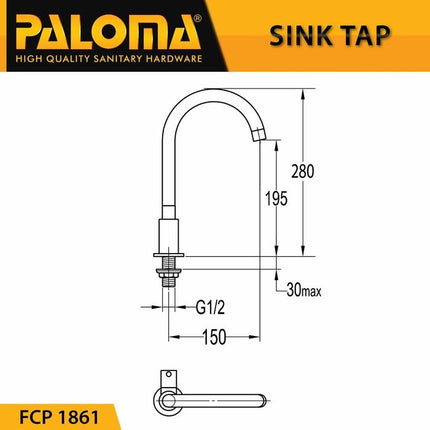 PALOMA FCP 1861 Keran Sink Angsa Cuci Piring Dapur Wastafel Kran Air
