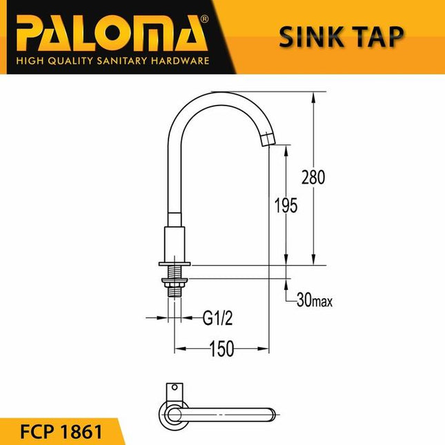 PALOMA FCP 1861 Keran Sink Angsa Cuci Piring Dapur Wastafel Kran Air