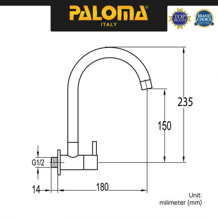 PALOMA FCP 1862 Keran Sink Angsa Cuci Piring Dapur Tembok Kran Air