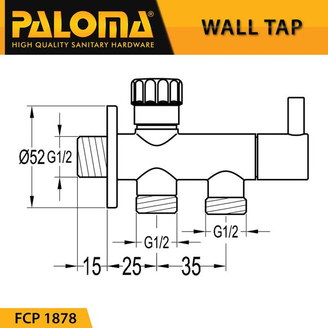 PALOMA FCP 1878 Keran Stop Cabang Toilet WC Jet Shower Tembok Kran Air