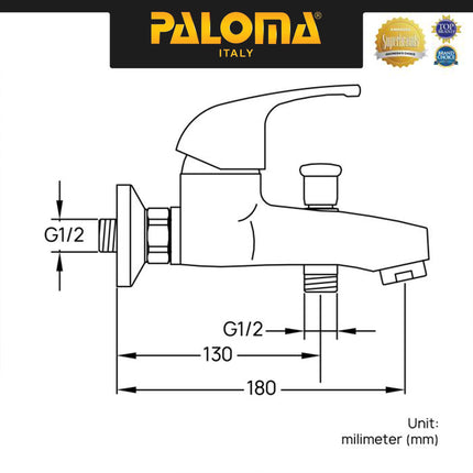 PALOMA FCP 2301 Keran Mixer Keran Bathtub Keran Shower Mandi Cold Hot Mix Panas Dingin Keran Air Elegant Durable Brass Kuningan Chrome Krom