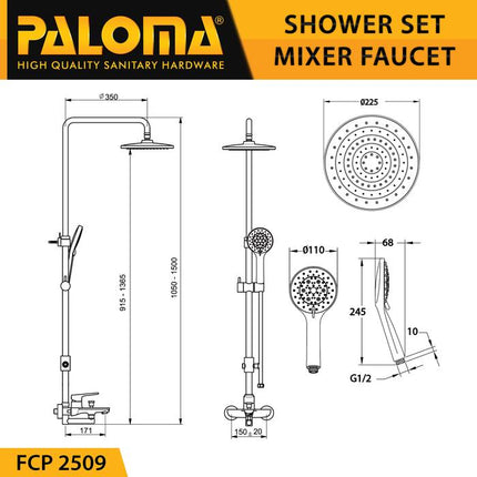 PALOMA FCP 2509 Shower Tiang Set Column Mandi Keran Kran Panas Dingin Air