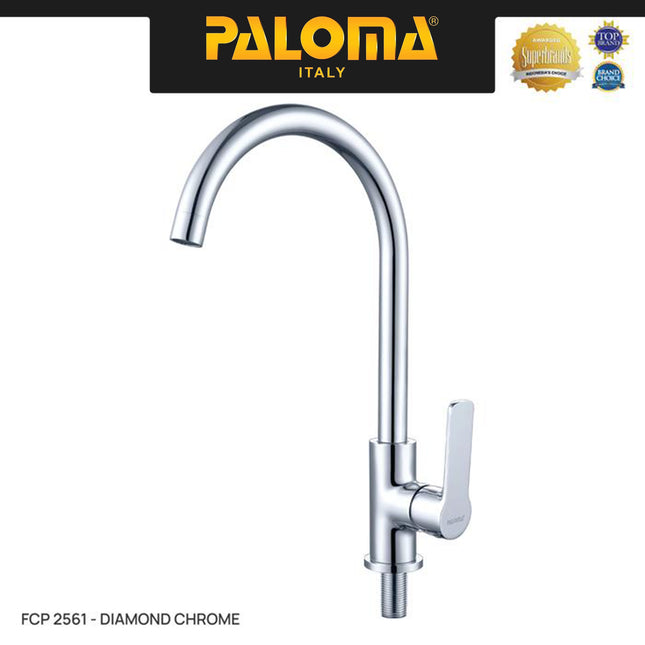 Kran Sink Leher Angsa PALOMA FCP 2561 Chrome Krom Keran Dapur Kran Cuci Piring Kran Tembok Dinding Wall Brass Kuningan