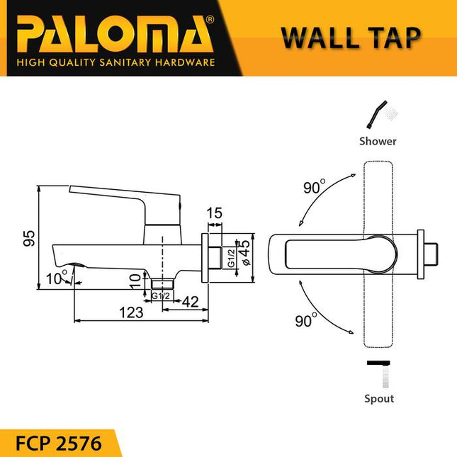 PALOMA FCP 2576 Keran Cabang Shower Bak Mandi Double Tembok Kran Air