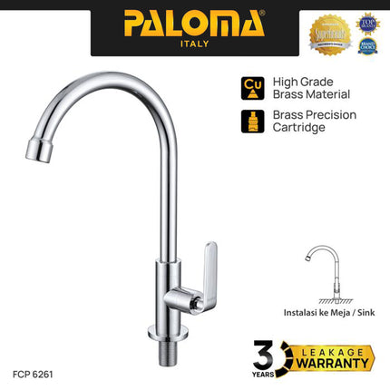 PALOMA FCP 6261 Kran Cuci Piring Kran Air Sink Kran Leher Angsa Tembok Dinding Wall Brass Kuningan Chrome Krom