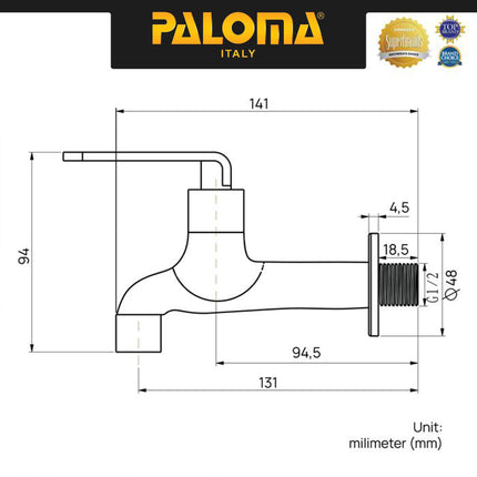 PALOMA FCP 6272 Keran Taman Keran Bak Mandi Keran Cuci Keran Wall Dinding Tembok Kran Air Brass Kuningan Chrome Krom