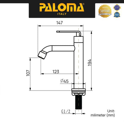 PALOMA FCP 6281 Keran Wastafel Kran Kithen Dapur Keran Cuci Piring Kran Air Sink Keran Cuci Tangan Basin Meja Table Kran Brass Kuningan Chrome Krom