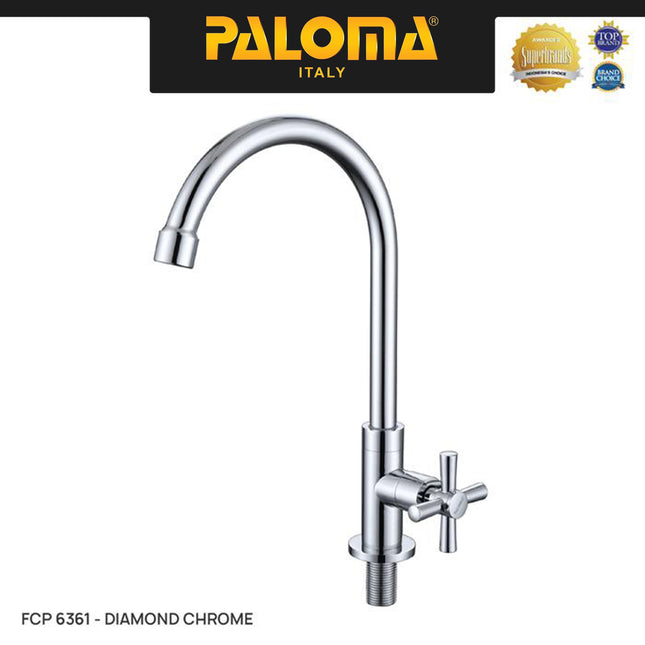 Kran Sink Leher Angsa PALOMA FCP 6361 Chrome Keran Dapur Kran Cuci Tangan Kran Air Sink Tembok Dinding Wall Brass Kuningan Krom