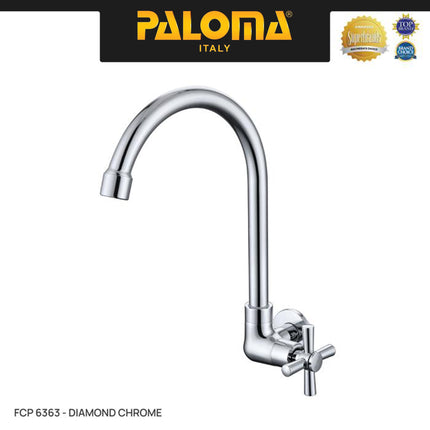 PALOMA FCP 6363 Kran Sink Leher Angsa Keran Dapur Kran Cuci Piring Kran Air Sink Tembok Dinding Wall Brass Kuningan Chrome Krom