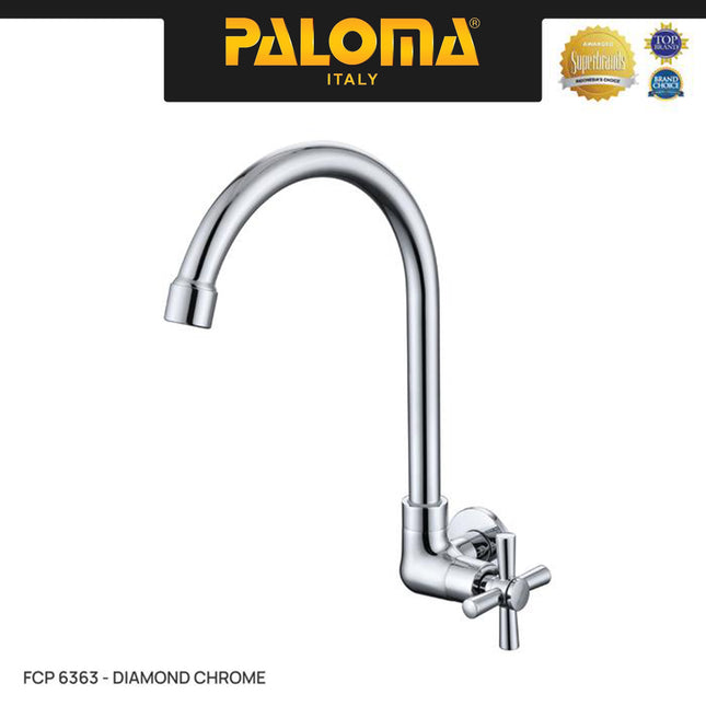 PALOMA FCP 6363 Kran Sink Leher Angsa Keran Dapur Kran Cuci Piring Kran Air Sink Tembok Dinding Wall Brass Kuningan Chrome Krom