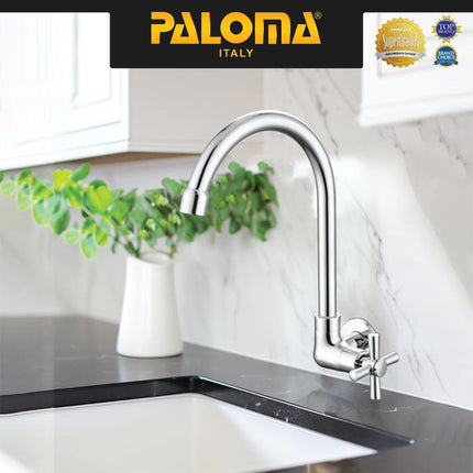 PALOMA FCP 6363 Kran Sink Leher Angsa Keran Dapur Kran Cuci Piring Kran Air Sink Tembok Dinding Wall Brass Kuningan Chrome Krom