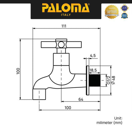 PALOMA FCP 6371 Keran Taman Keran Bak Mandi Keran Cuci Keran Wall Dinding Tembok Kran Air Brass Kuningan Chrome Krom