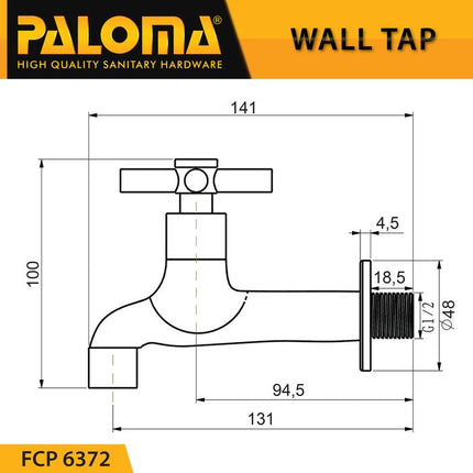 Keran Tembok PALOMA FCP 6372 Keran Taman Garden Tap Keran Bak Mandi Keran Cuci Keran Wall Dinding Tembok Kran Air Outdoor Faucet Brass Kuningan Chrome Krom