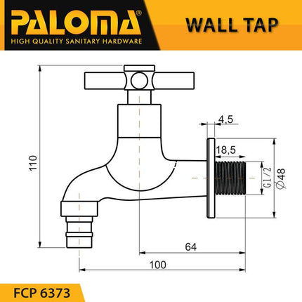 PALOMA FCP 6373 Keran Taman Selang Dinding Tembok Kran Air Brass Kuningan