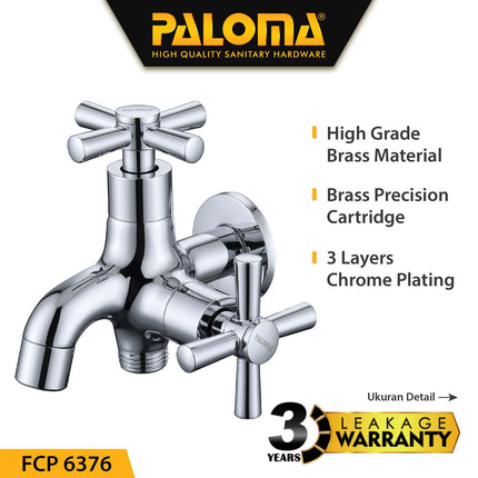 PALOMA FCP 6376 Keran Cabang Shower Bak Mandi Double Tembok Kran Air Brass Kuningan