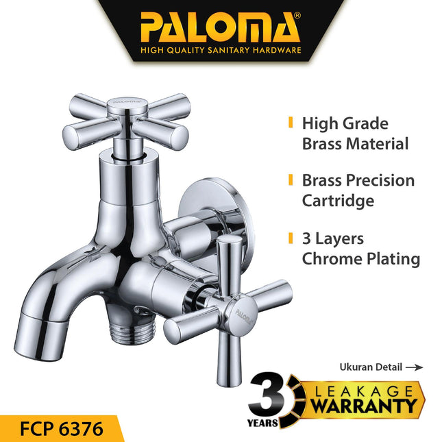 PALOMA FCP 6376 Keran Cabang Shower Bak Mandi Double Tembok Kran Air Brass Kuningan