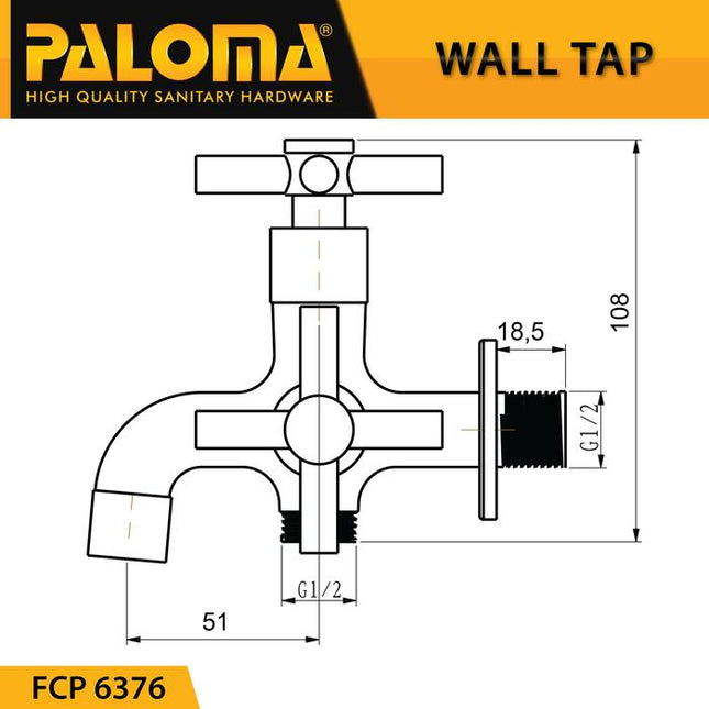 PALOMA FCP 6376 Keran Cabang Shower Bak Mandi Double Tembok Kran Air Brass Kuningan