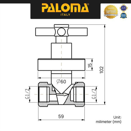 PALOMA FCP 6379 Keran Stop Cabang Keran Toilet Keran WC Keran Jet Shower Wall Tembok Keran Water Air Brass Kuningan Chrome Krom