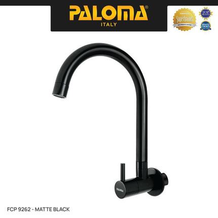 PALOMA FCP 9262 Kran Sink Leher Angsa Keran Dapur Kran Cuci Piring Kran Air Sink Tembok Dinding Wall Brass Kuningan Black Hitam