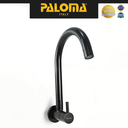 PALOMA FCP 9262 Kran Sink Leher Angsa Keran Dapur Kran Cuci Piring Kran Air Sink Tembok Dinding Wall Brass Kuningan Black Hitam