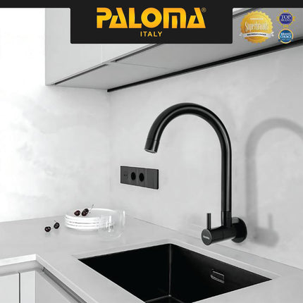 PALOMA FCP 9262 Kran Sink Leher Angsa Keran Dapur Kran Cuci Piring Kran Air Sink Tembok Dinding Wall Brass Kuningan Black Hitam