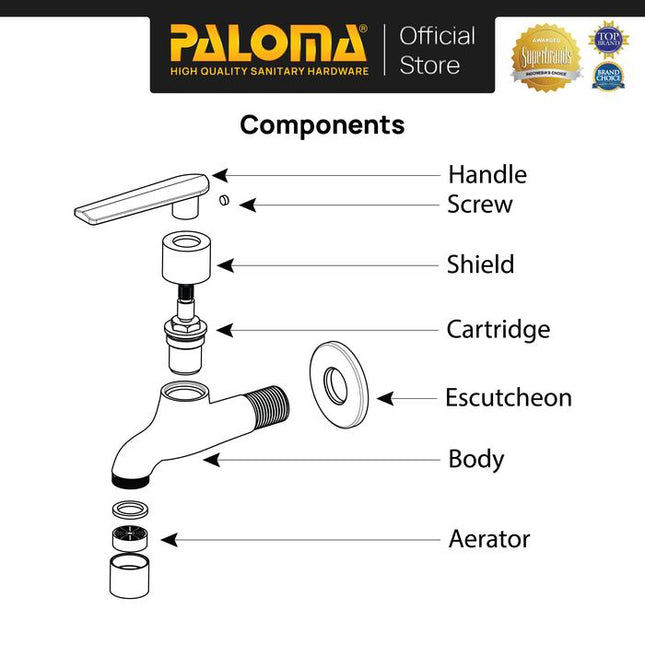 PALOMA FCP 9671 Keran Wastafel Cuci Tangan Kran Air Kamar Mandi Bathroom Brass Kuningan Matte Black Hitam