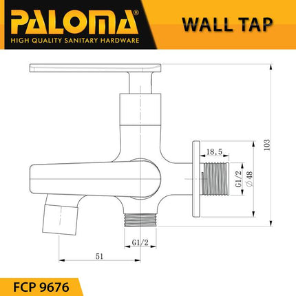 PALOMA FCP 9676 Keran Cabang Shower Bak Mandi Double Tembok Kran Air