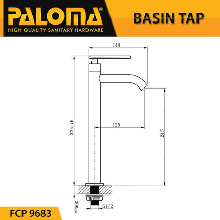 PALOMA FCP 9683 Keran Wastafel Tinggi Bambu Cuci Tangan Meja Kran Air