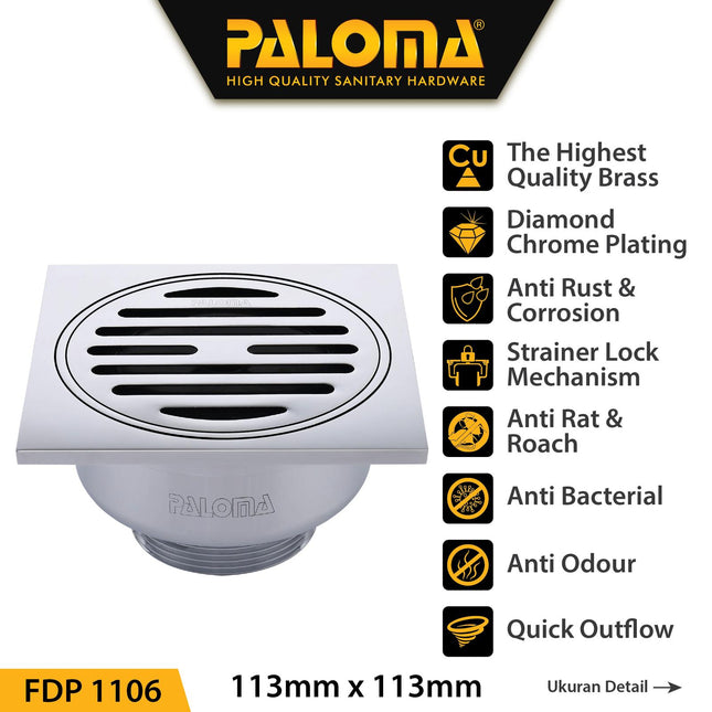 PALOMA FDP 1106 Floor Drain Strainer Saringan Got Kamar Mandi Anti Bau Brass Kuningan Diamond Chrome Silver Grey Abu