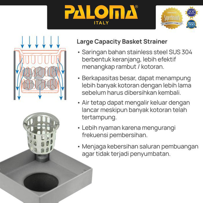 PALOMA FDP 2201 Floor Drain Saringan Got Kamar Mandi Floor Strainer Lubang Pembuangan Air Kamar Mandi Anti Bau Stainless Steel SUS 304 Satin DuraShield Matte Black Silver Grey Abu Hitam FDP 2201SD FDP 2201MB