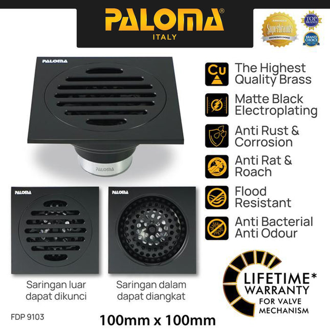 PALOMA FDP 9103 Floor Drain Strainer Saringan Got Kamar Mandi Anti Bau Black