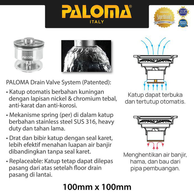 PALOMA FDP 9103 Floor Drain Strainer Saringan Got Kamar Mandi Anti Bau Black