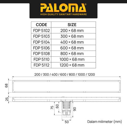 PALOMA Floor Drain Linear Panjang Saringan Got Kamar Mandi Long FDP 51