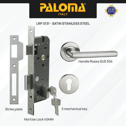 PALOMA Gagang Pintu Door Handle Pintu Roses Lever Engkol Pisah Misah Paket Kunci Pintu Lockset Lock Set Complete Komplit Stainless Steel SUS 304 Satin HRP LRP 3131