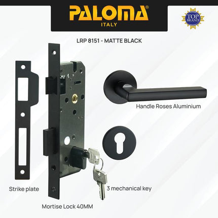 PALOMA Gagang Pintu Door Handle Pintu Roses Lever Engkol Pisah Misah Paket Kunci Pintu Lockset Lock Set Complete Komplit Superalum Lite Chrome Silver Black Grey Gold Hitam Abu Emas HRP LRP 8151