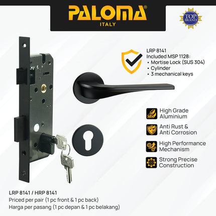 Handle Pintu Roses PALOMA HRP LRP 8141 Gagang Pintu Door Lever Engkol Pisah Misah Paket Kunci Pintu Lockset Lock Set Complete Komplit Superalum Lite Chrome Silver Black Grey Gold Hitam Abu Emas