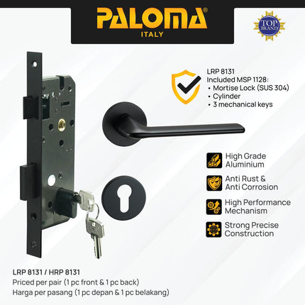 Handle Pintu Roses PALOMA HRP LRP 8131 Black Hitam Gagang Pintu Door Lever Engkol Pisah Misah Paket Kunci Pintu Lockset Lock Set Complete Komplit Superalum Lite