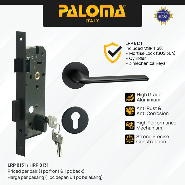 Handle Pintu Roses PALOMA HRP LRP 8131 Black Hitam Gagang Pintu Door Lever Engkol Pisah Misah Paket Kunci Pintu Lockset Lock Set Complete Komplit Superalum Lite