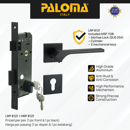 PALOMA Gagang Pintu Door Handle Pintu Roses Lever Engkol Pisah Misah Paket Kunci Pintu Lockset Lock Set Complete Komplit Superalum Lite Chrome Silver Black Grey Gold Hitam Abu Emas HRP LRP 8121