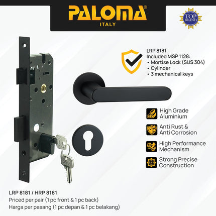 PALOMA Gagang Pintu Door Handle Pintu Roses Lever Engkol Pisah Misah Paket Kunci Pintu Lockset Lock Set Complete Komplit Superalum Lite Chrome Silver Black Grey Gold Hitam Abu Emas HRP LRP 8181