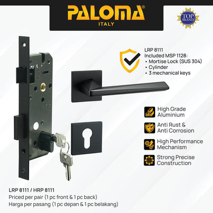 PALOMA Gagang Pintu Door Handle Pintu Roses Lever Engkol Pisah Misah Paket Kunci Pintu Lockset Lock Set Complete Komplit Superalum Lite Chrome Silver Black Grey Gold Hitam Abu Emas HRP LRP 8111