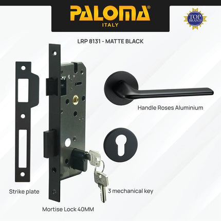Handle Pintu Roses PALOMA HRP LRP 8131 Black Hitam Gagang Pintu Door Lever Engkol Pisah Misah Paket Kunci Pintu Lockset Lock Set Complete Komplit Superalum Lite