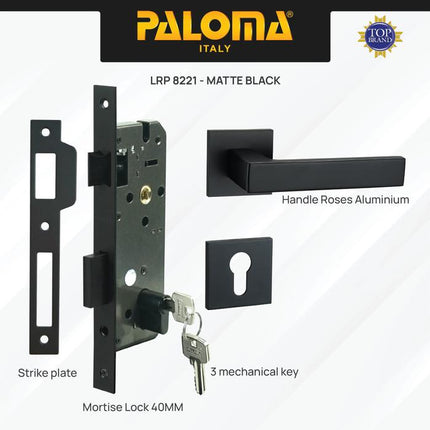 PALOMA Gagang Pintu Door Handle Pintu Roses Lever Engkol Pisah Misah Paket Kunci Pintu Lockset Lock Set Complete Komplit Superalum Lite Chrome Silver Black Grey Gold Hitam Abu Emas HRP LRP 8221